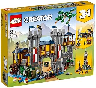 LEGO Creator 3in1 Medieval Castle Toy to Tower or Marketplace, with Skeleton, Dragon Figure, 3 Minifigures and Catapult (31120)Ages 9+